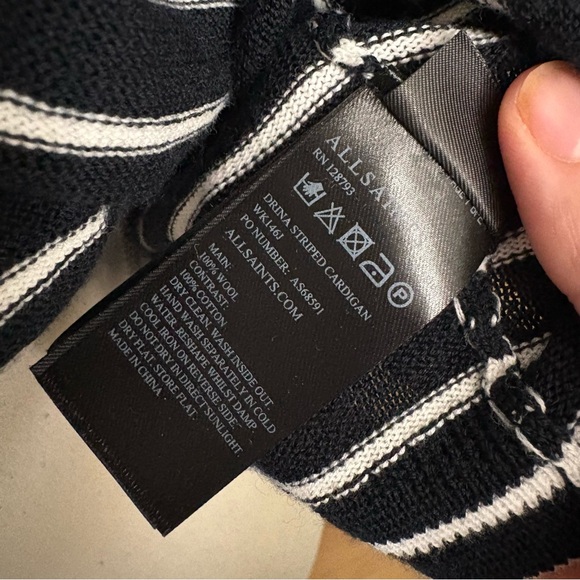 ALL SAINTS Wool Wrap‎ Drina Striped Cardigan Size 0 - Picture 5 of 6